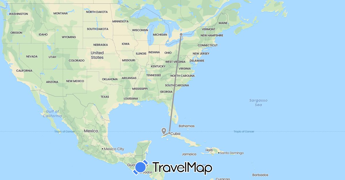 TravelMap itinerary: plane in Canada, Cuba (North America)